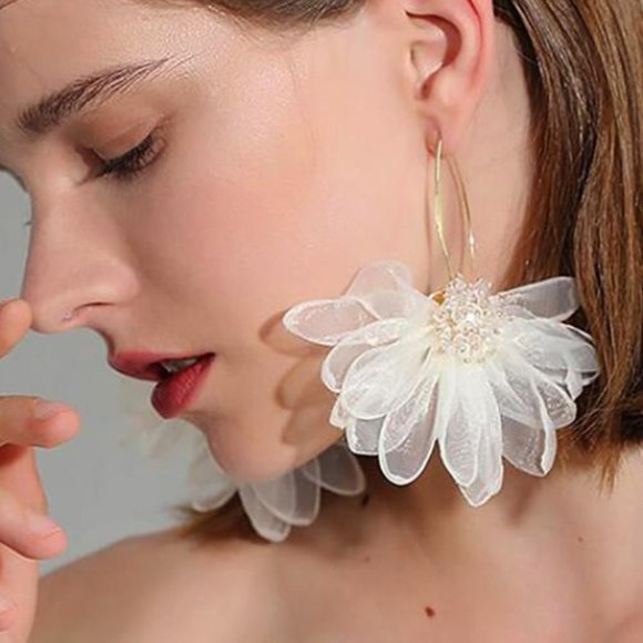 Vintage Jewelry - Flower Sheer Fabric Drop Earrings. 💕last white one